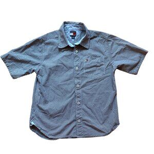 Tommy Hilfiger Boys’ Button-Up Shirt navy & white checkered pattern– Youth Small